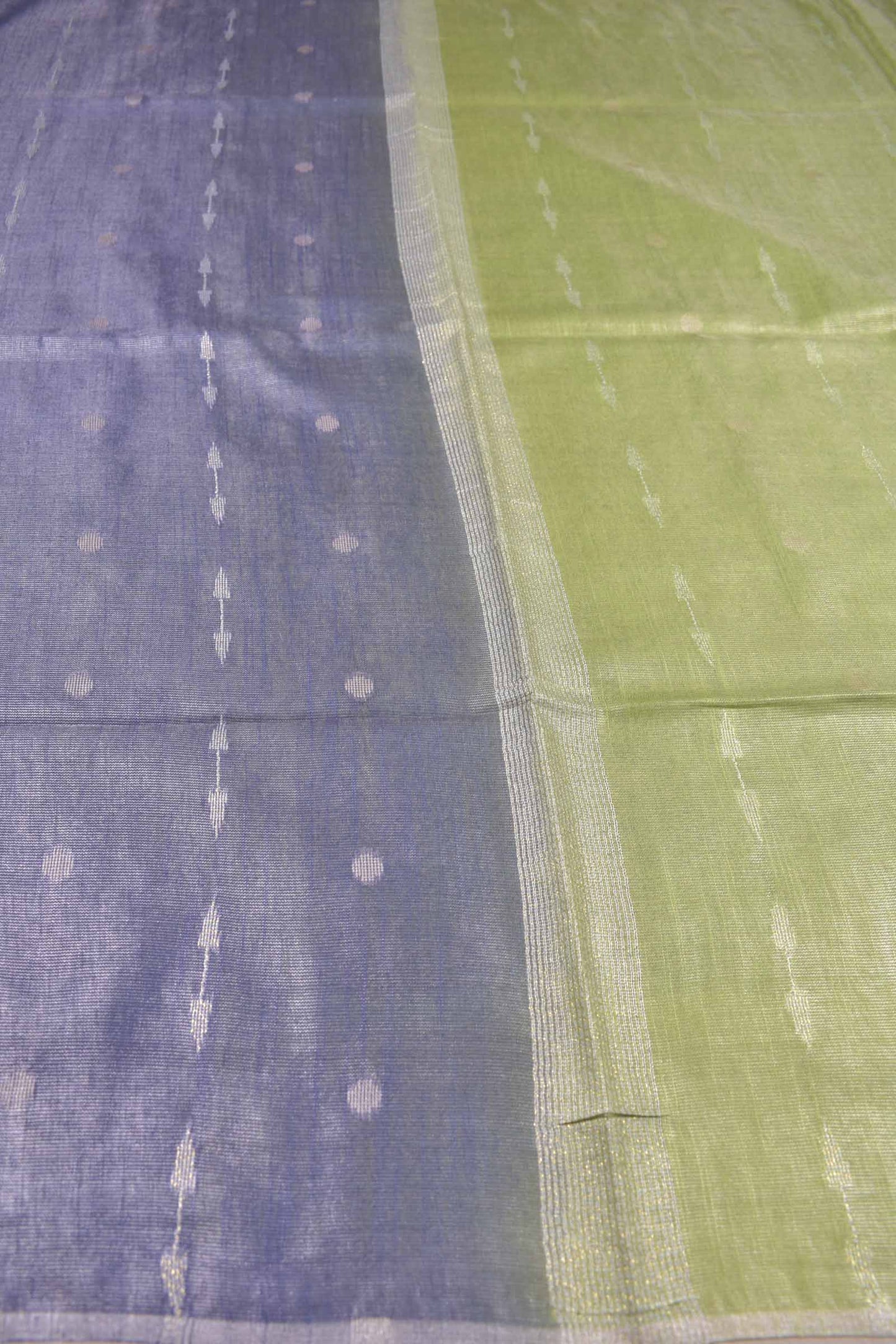 Blue Semi Linen Dots and Darts Tissue Style Saree