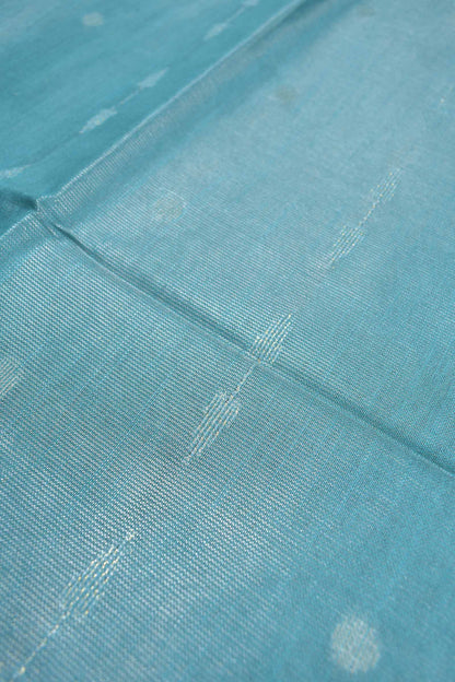 Blue Semi Linen Dots and Darts Tissue Style Saree