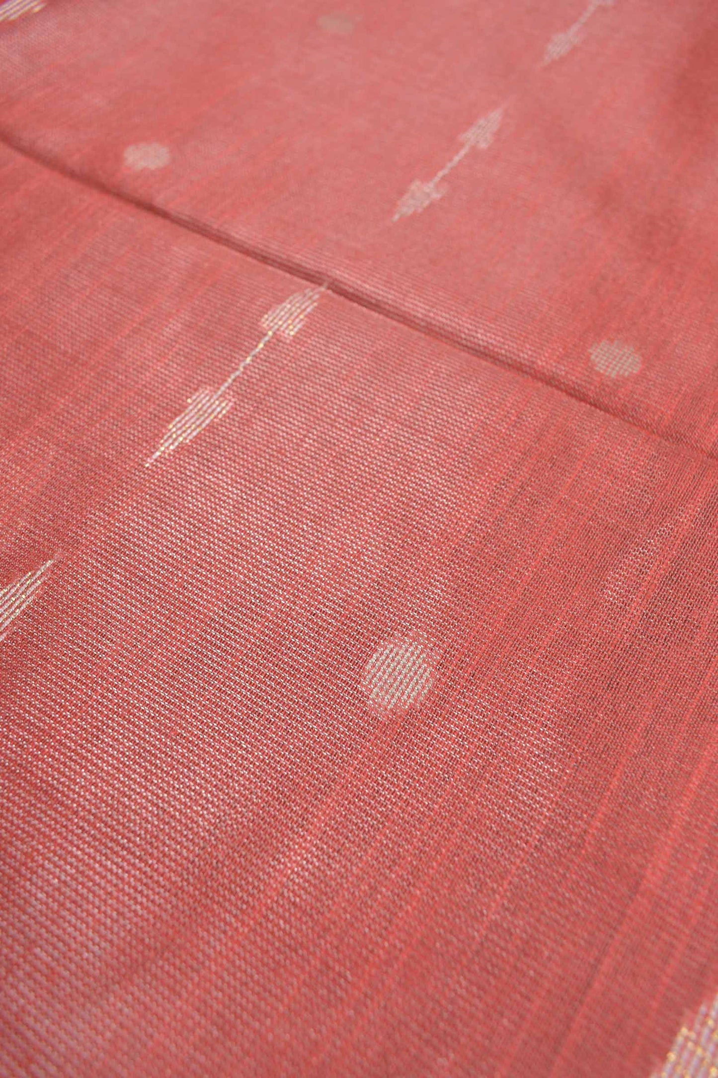 Light Red Semi Linen Dots and Darts Tissue Style Saree