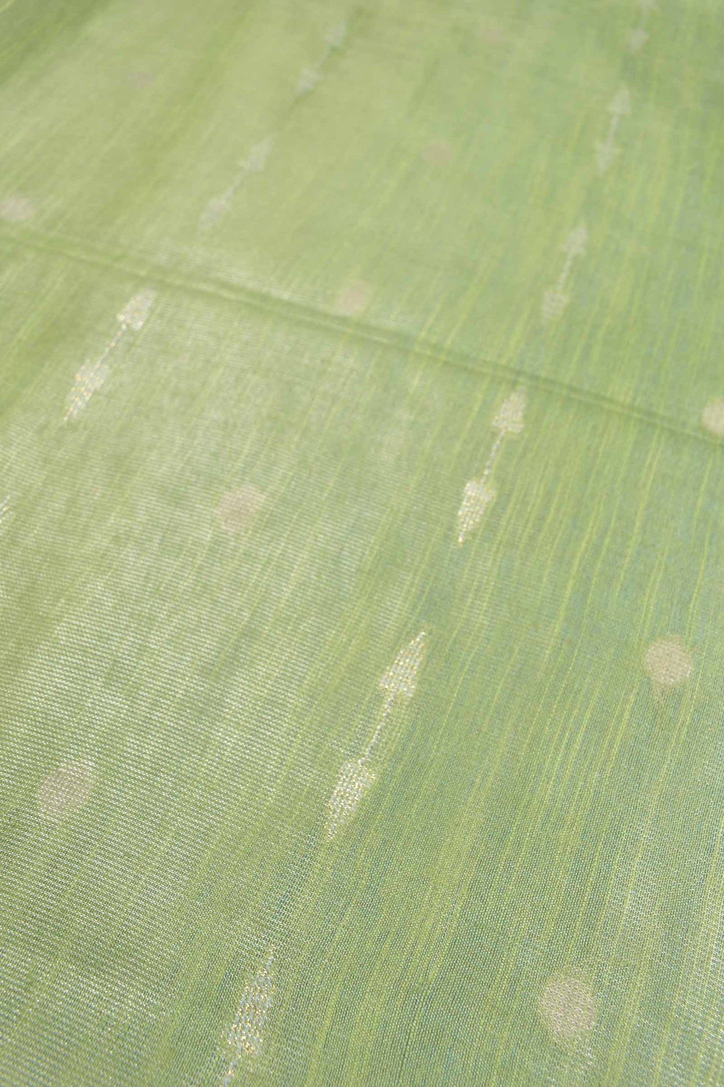 Green Semi Linen Dots and Darts Tissue Style Saree