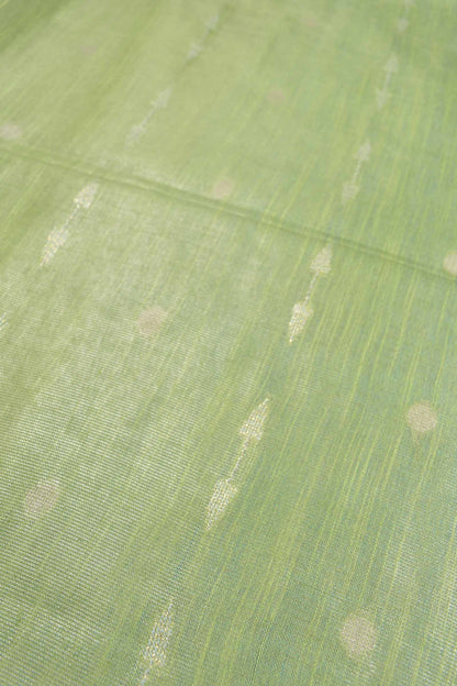 Green Semi Linen Dots and Darts Tissue Style Saree