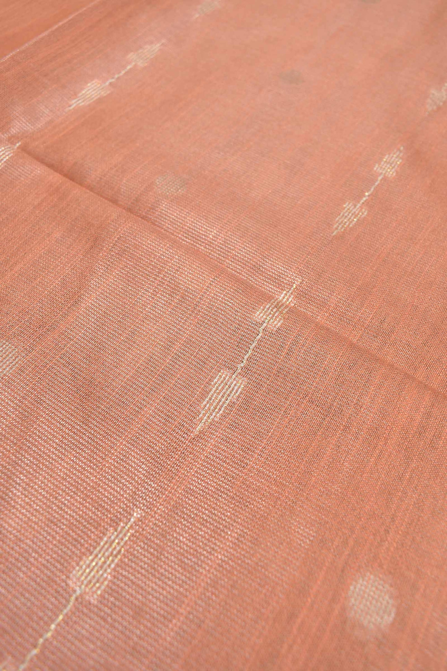 Light Orange Semi Linen Dots and Darts Tissue Style Saree
