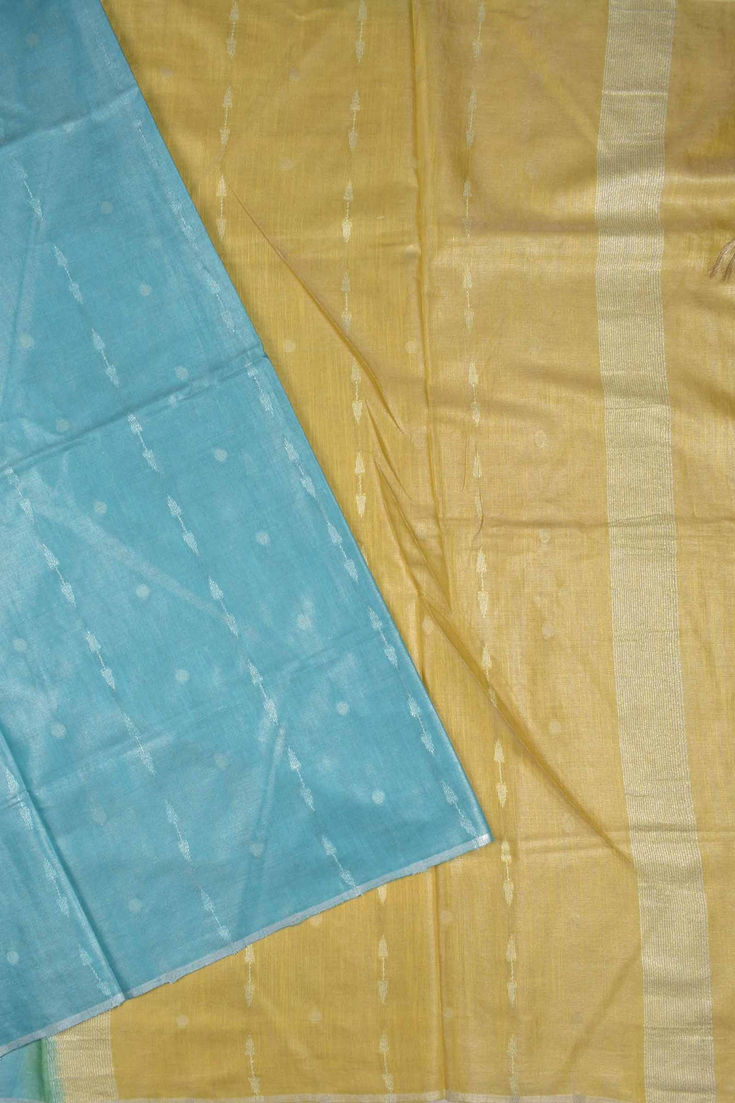 Blue Semi Linen Dots and Darts Tissue Style Saree