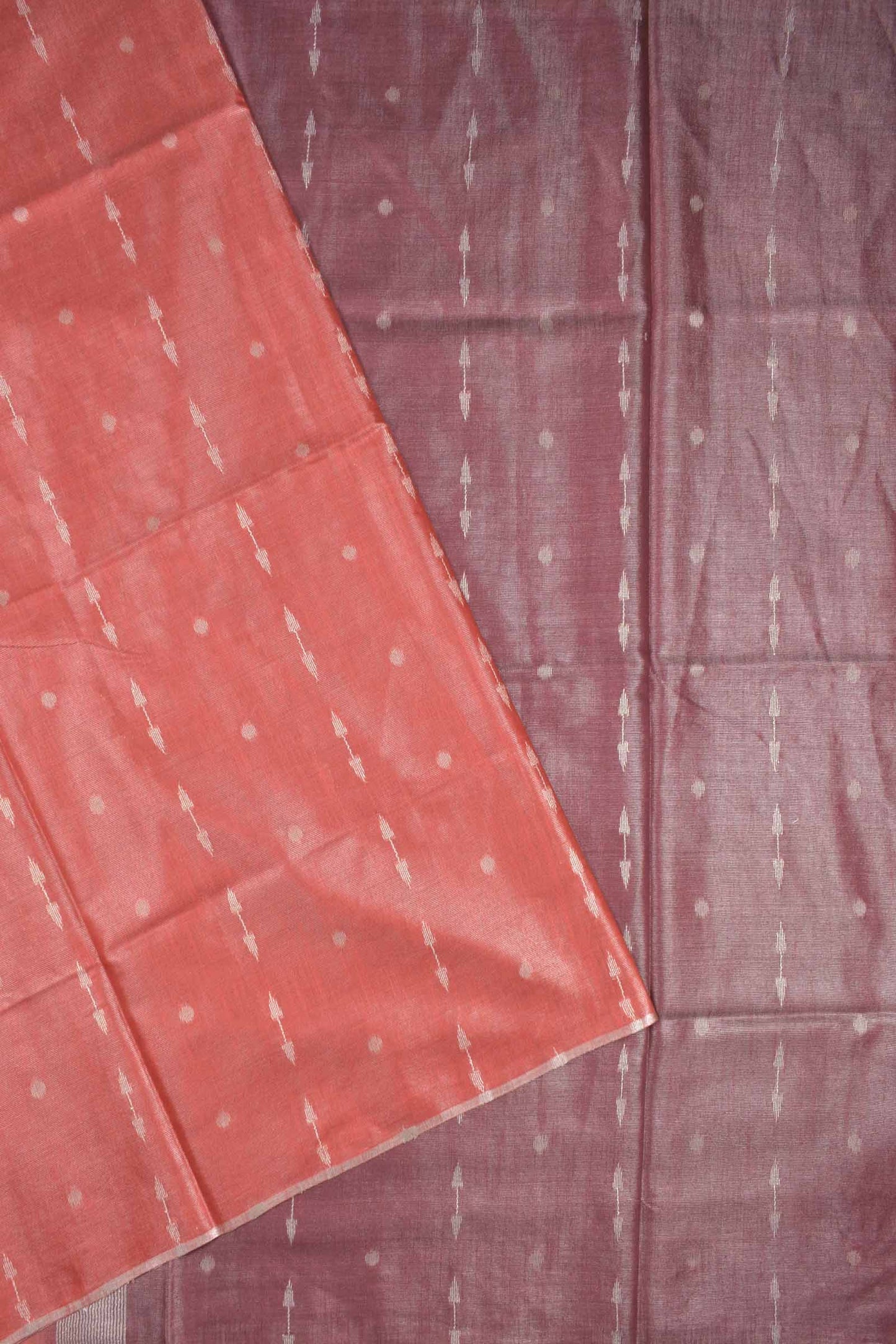 Light Red Semi Linen Dots and Darts Tissue Style Saree