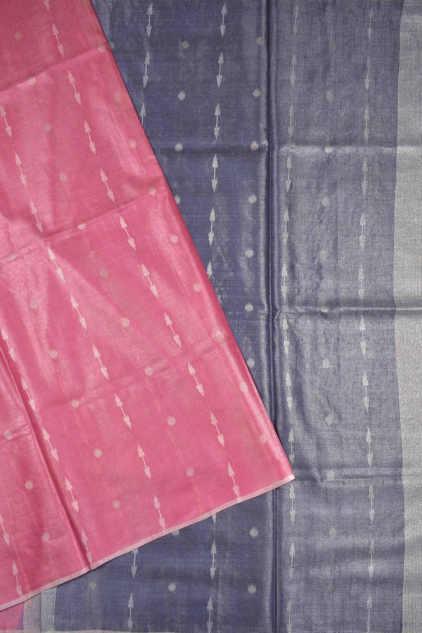 Pink Semi Linen Dots and Darts Tissue Style Saree