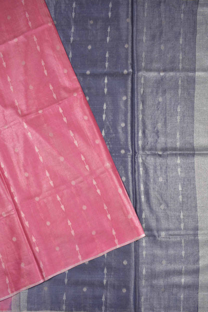 Pink Semi Linen Dots and Darts Tissue Style Saree