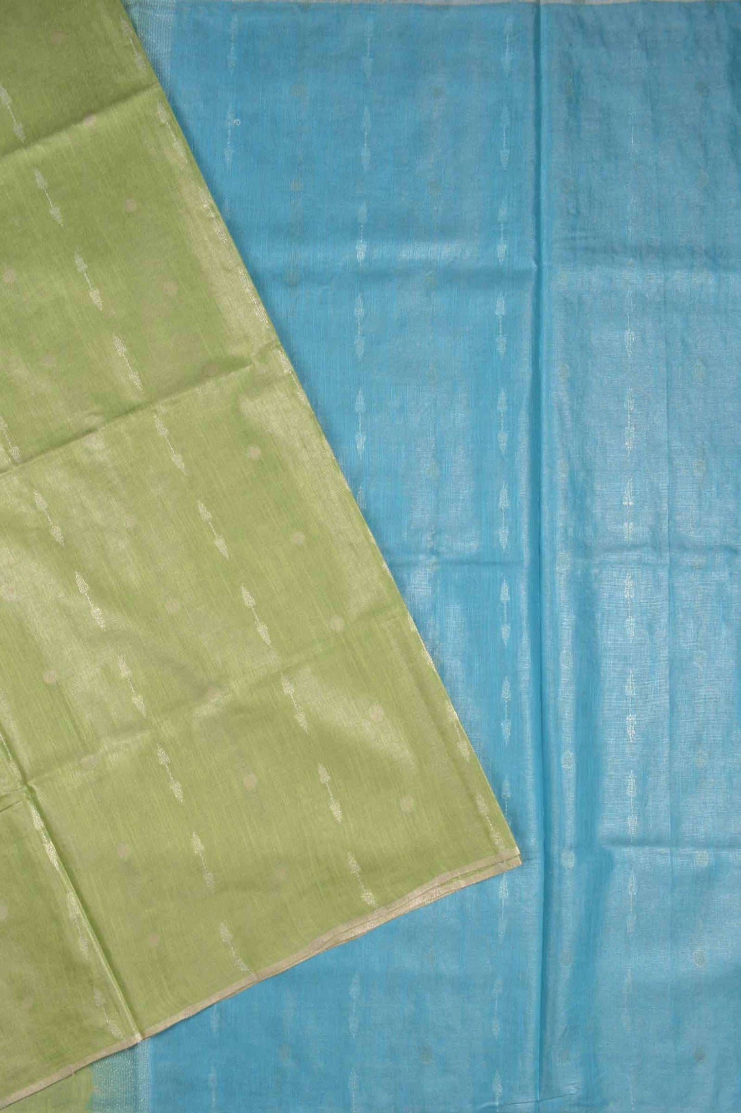 Green Semi Linen Dots and Darts Tissue Style Saree