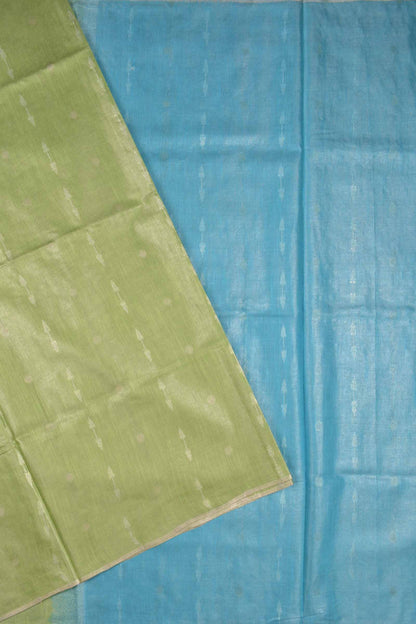 Green Semi Linen Dots and Darts Tissue Style Saree