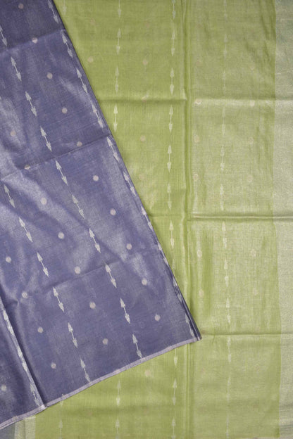 Blue Semi Linen Dots and Darts Tissue Style Saree