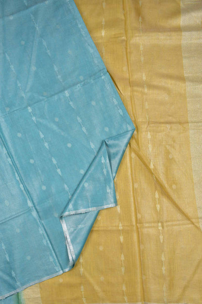 Blue Semi Linen Dots and Darts Tissue Style Saree