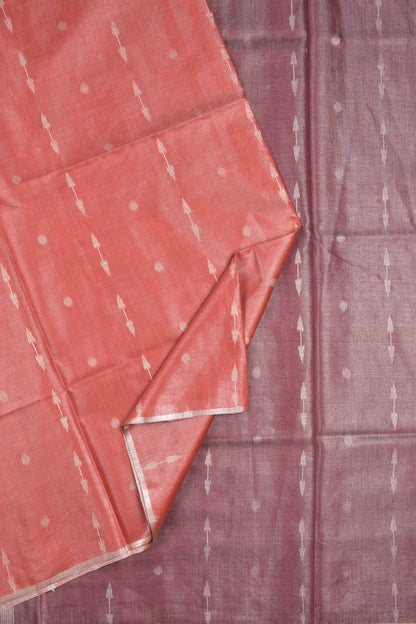 Light Red Semi Linen Dots and Darts Tissue Style Saree
