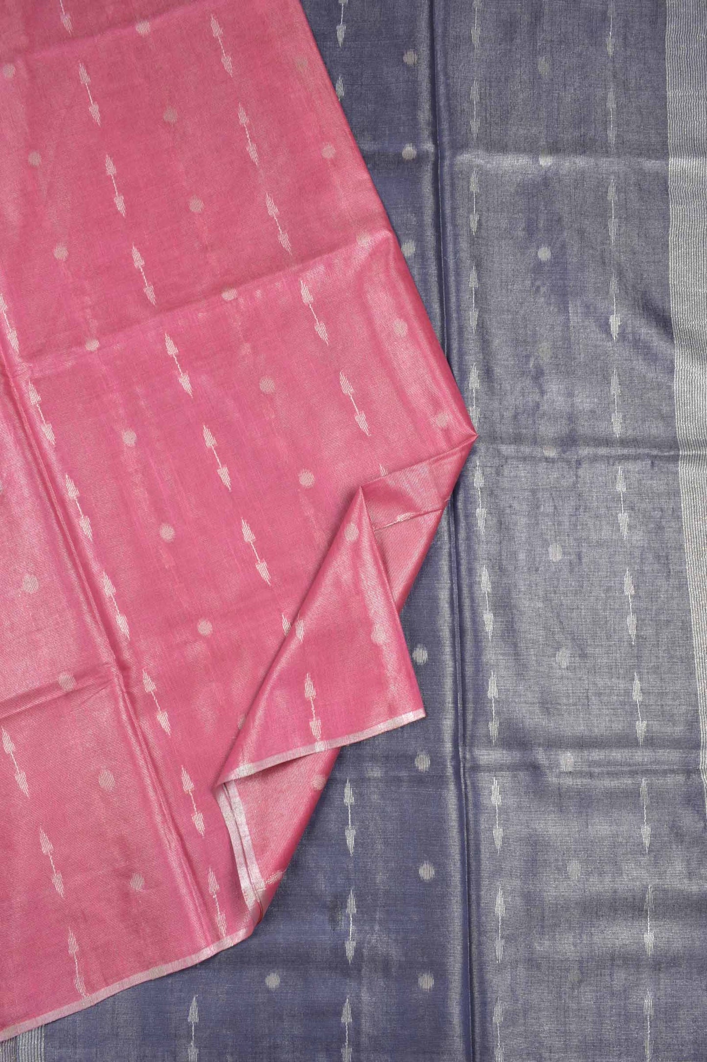 Pink Semi Linen Dots and Darts Tissue Style Saree