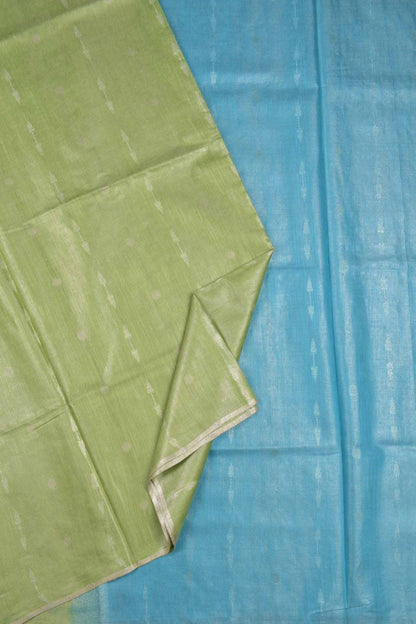 Green Semi Linen Dots and Darts Tissue Style Saree