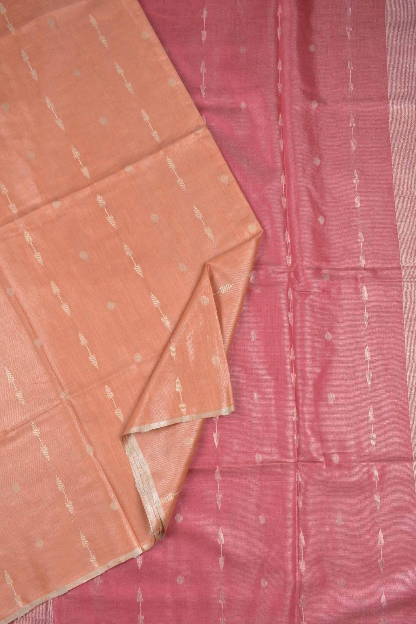 Light Orange Semi Linen Dots and Darts Tissue Style Saree