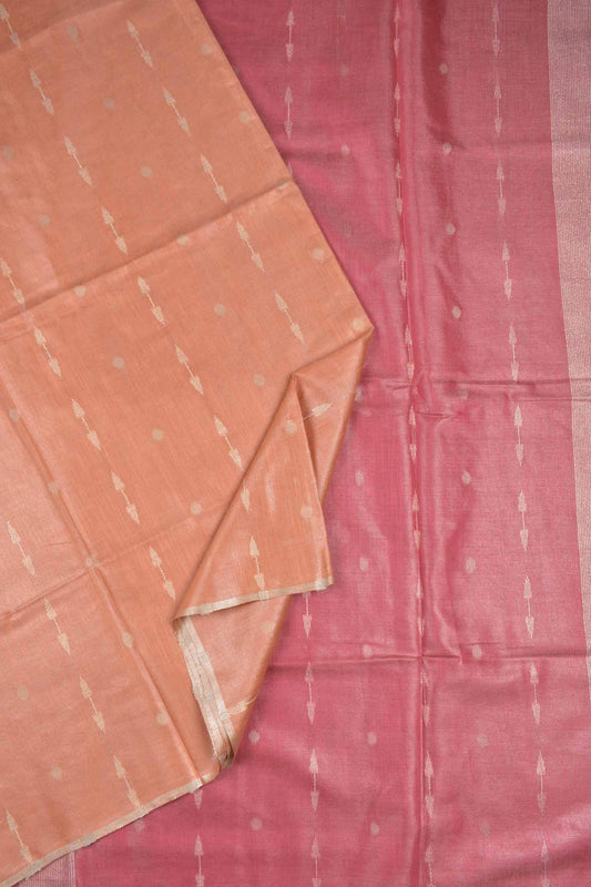 Light Orange Semi Linen Dots and Darts Tissue Style Saree