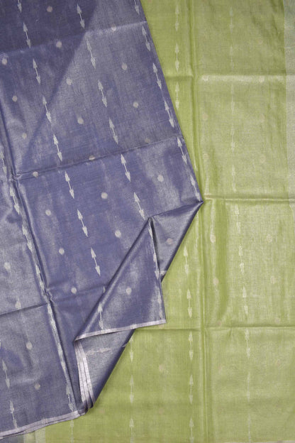 Blue Semi Linen Dots and Darts Tissue Style Saree