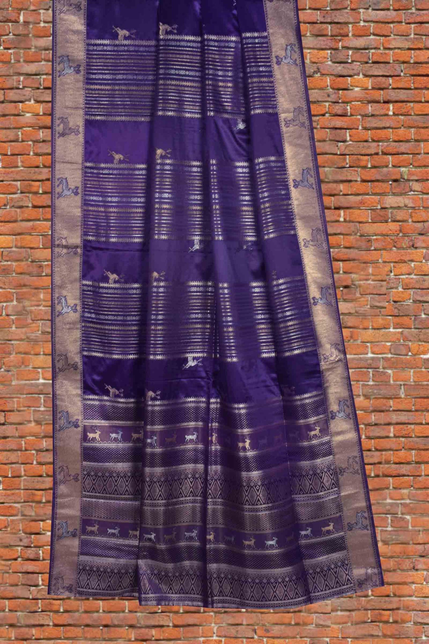 Dark Violet Pure Dola Fancy Heer Butta Zari Border Saree