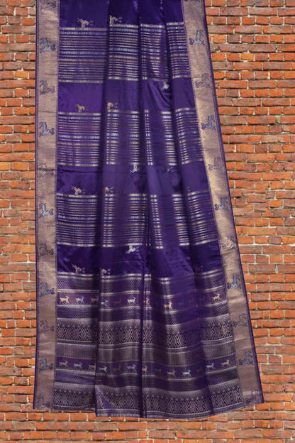 Dark Violet Pure Dola Fancy Heer Butta Zari Border Saree