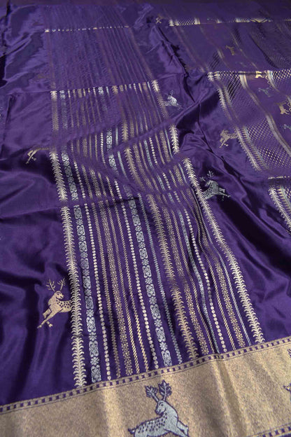 Dark Violet Pure Dola Fancy Heer Butta Zari Border Saree
