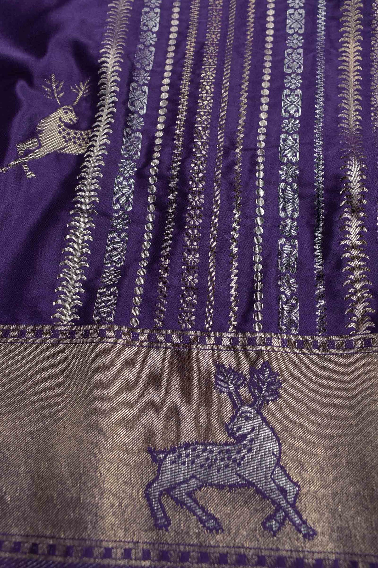 Dark Violet Pure Dola Fancy Heer Butta Zari Border Saree