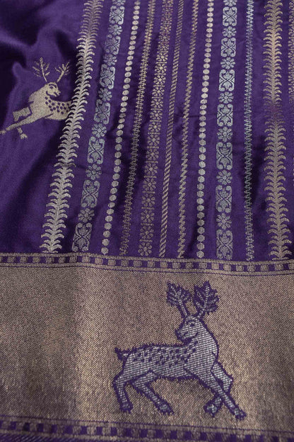 Dark Violet Pure Dola Fancy Heer Butta Zari Border Saree