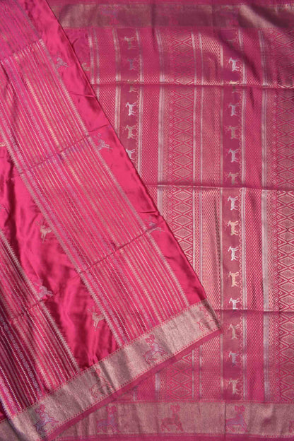Dark Pink Pure Dola Fancy Heer Lines Zari Border Saree