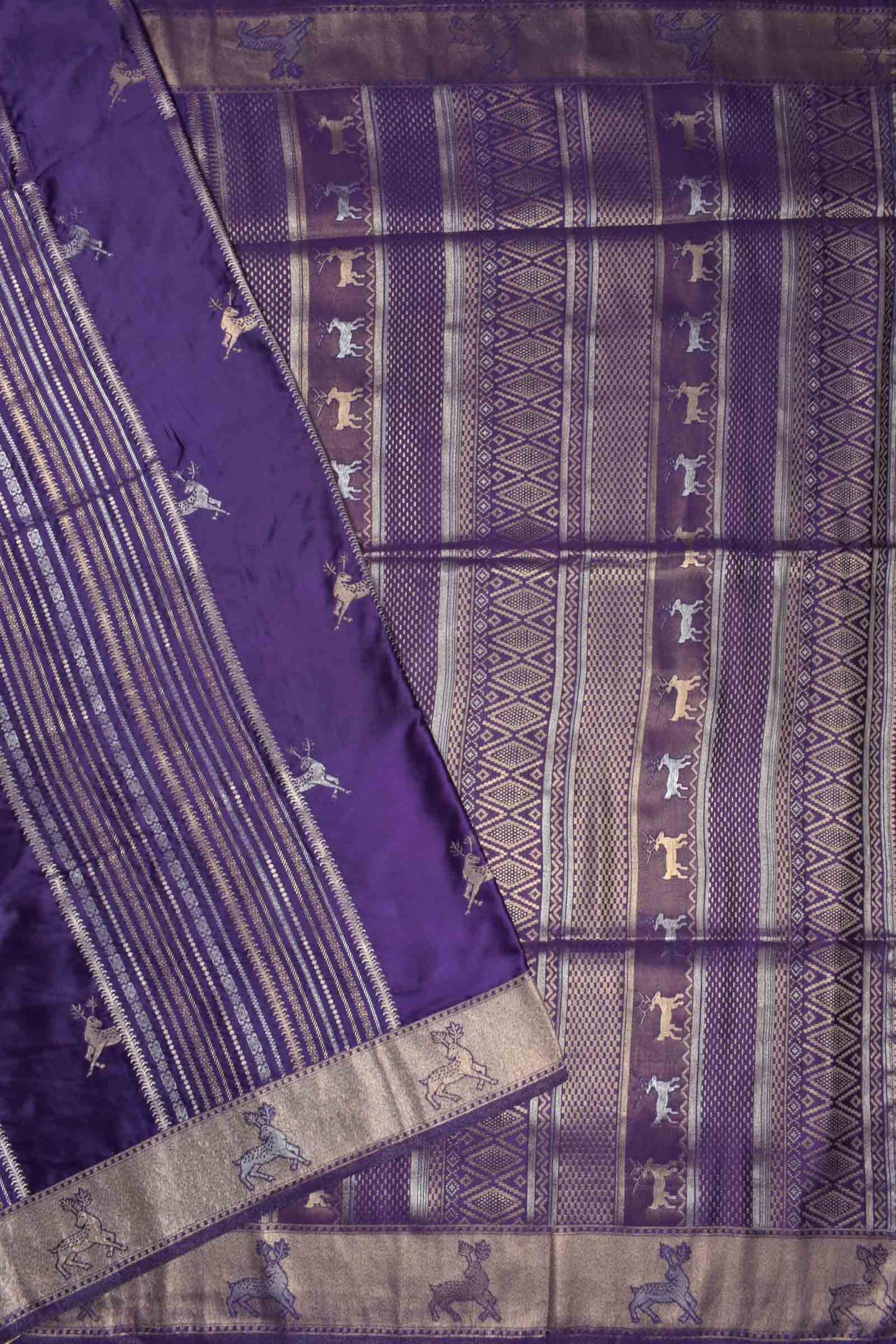 Dark Violet Pure Dola Fancy Heer Butta Zari Border Saree