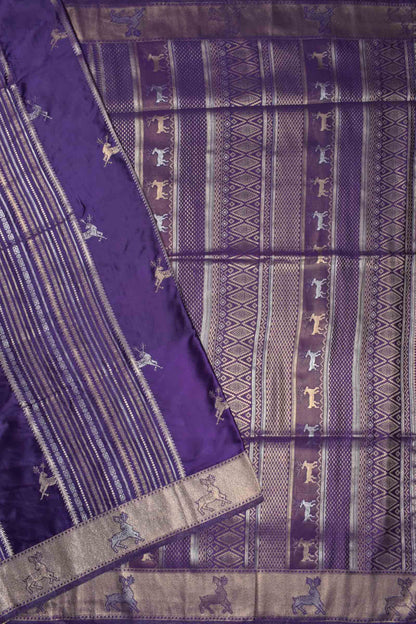 Dark Violet Pure Dola Fancy Heer Butta Zari Border Saree