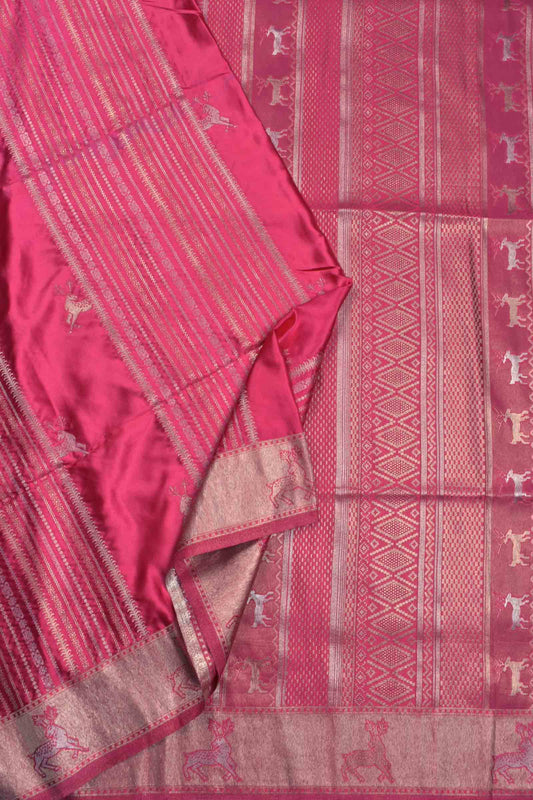 Dark Pink Pure Dola Fancy Heer Lines Zari Border Saree
