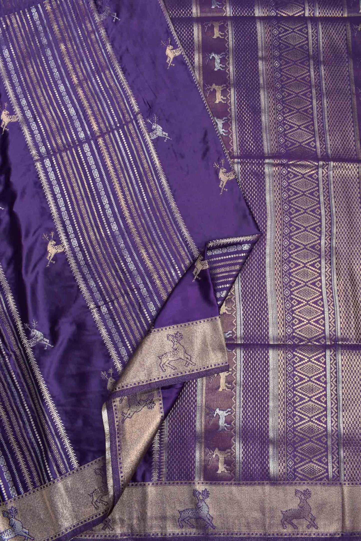 Dark Violet Pure Dola Fancy Heer Butta Zari Border Saree