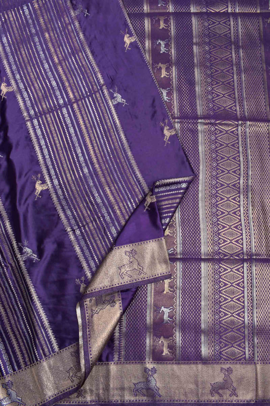 Dark Violet Pure Dola Fancy Heer Butta Zari Border Saree
