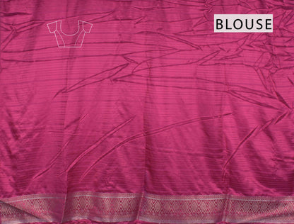 Dark Pink Pure Dola Fancy Heer Lines Zari Border Saree