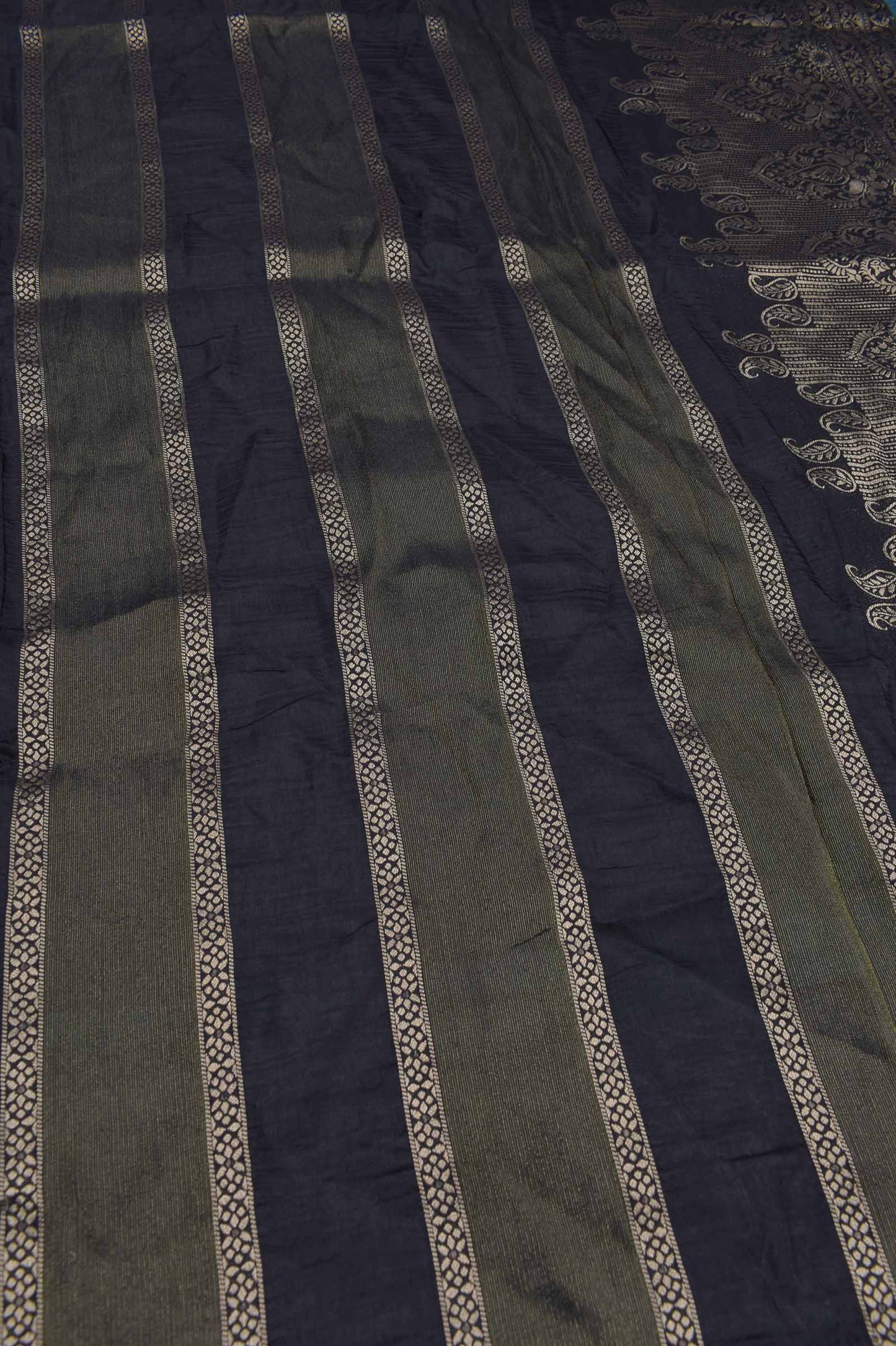 Black With Green Viscose Dola Zari Stripes Paisley Pallu Saree