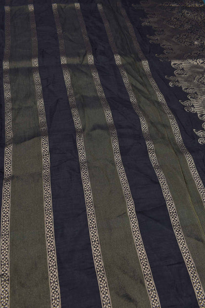 Black With Green Viscose Dola Zari Stripes Paisley Pallu Saree