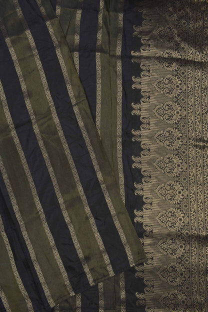 Black With Green Viscose Dola Zari Stripes Paisley Pallu Saree