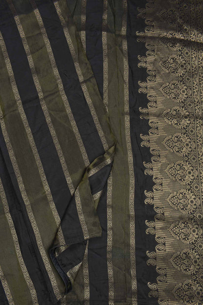 Black With Green Viscose Dola Zari Stripes Paisley Pallu Saree