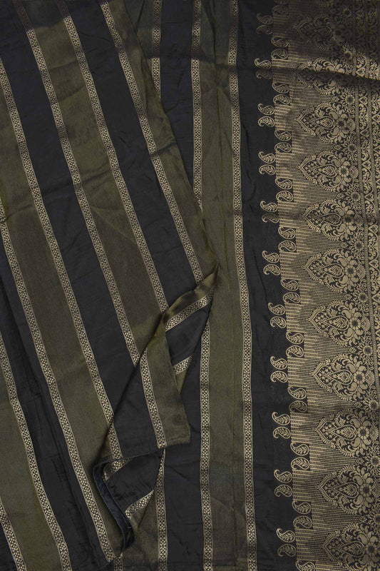 Black With Green Viscose Dola Zari Stripes Paisley Pallu Saree