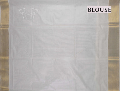 Off White Pure Kerala Cotton Squares Butta Parrots Pallu Saree