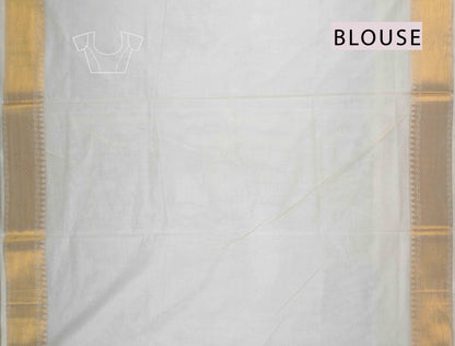 Off White Pure Kerala Cotton Twin Lotus Butta Golden Zari Saree