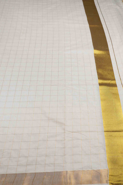 Off White Kerala Pure Cotton Checks Body and Pallu Saree