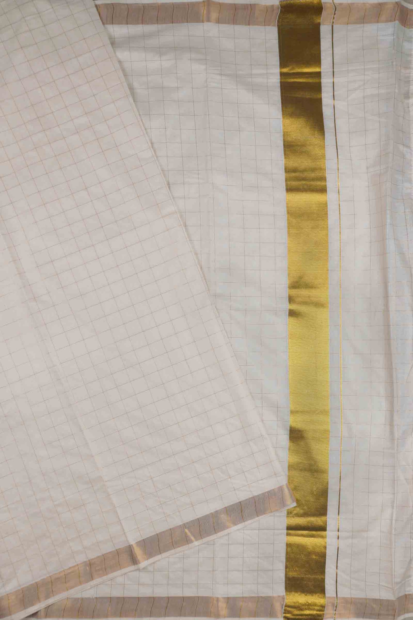 Off White Kerala Pure Cotton Checks Body and Pallu Saree