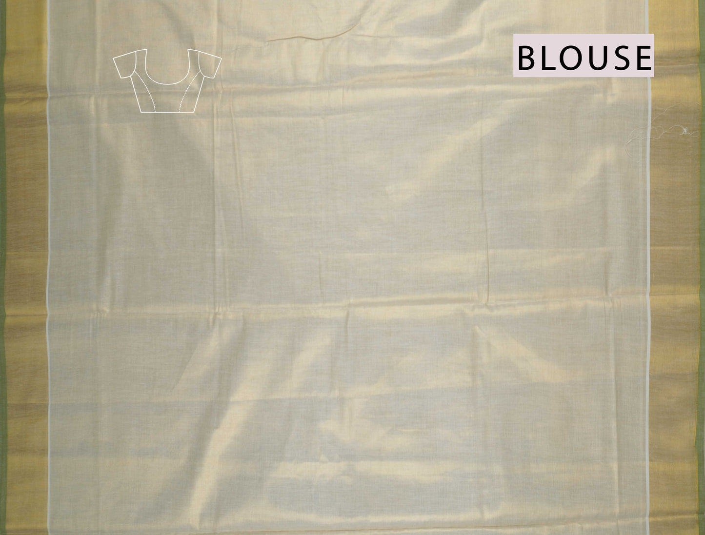 Off White Kerala Tissue Cotton Golden Zari Pallu Green Border Saree