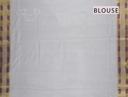 Off White Pure Kerala Cotton Mayil Iragu Butta Rich Golden Peacock Pallu Saree