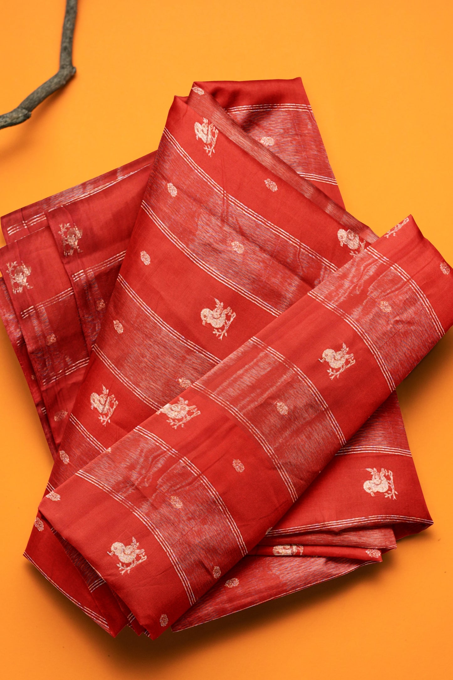 Red Dola Zari Lines Little Birds Butta Fancy Zari Pallu Saree