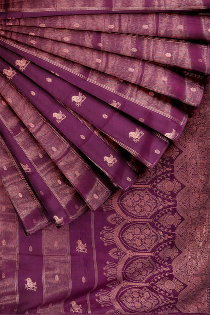 Burgundy Dola Zari Lines Little Birds Butta  Fancy Zari Pallu Saree