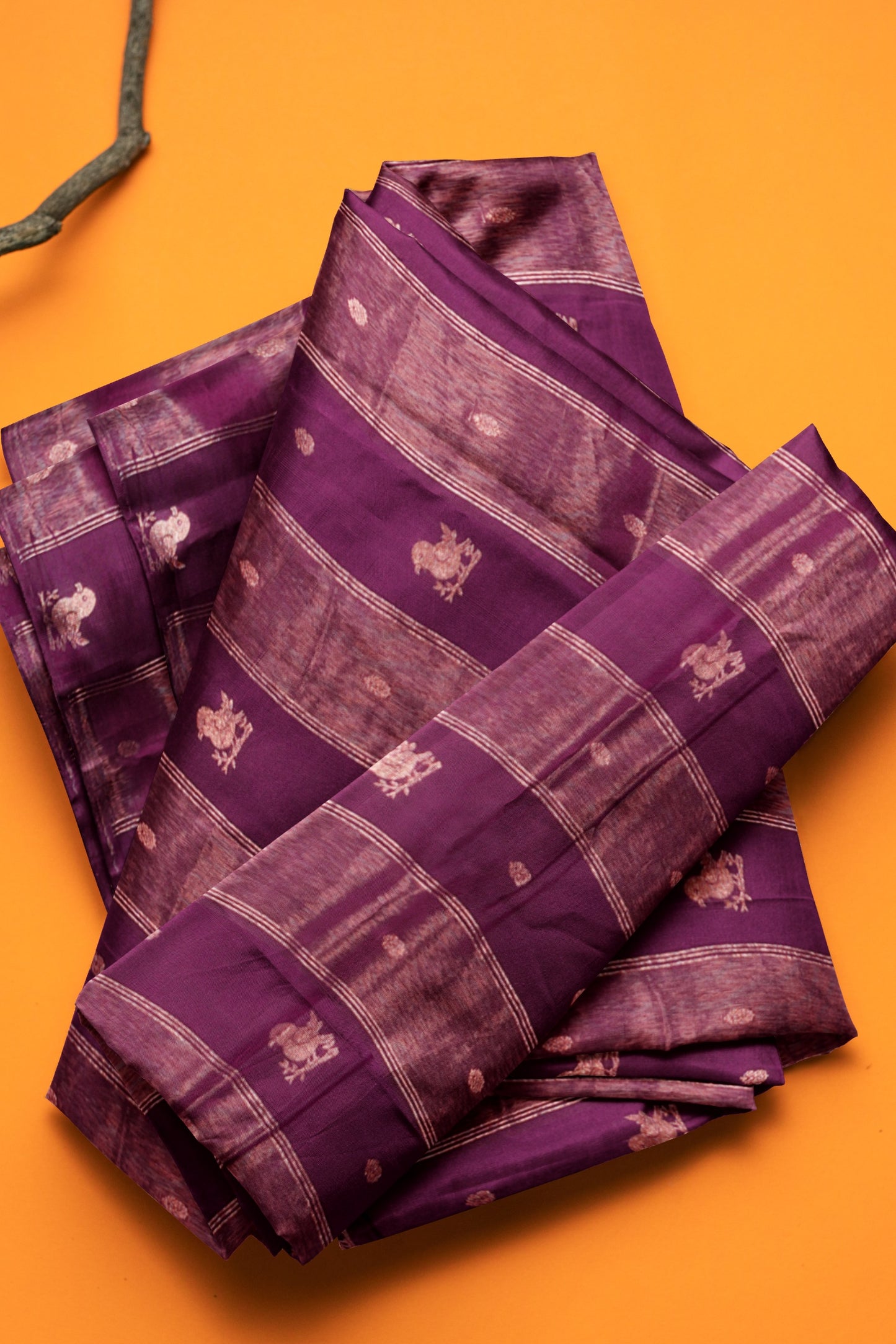 Burgundy Dola Zari Lines Little Birds Butta  Fancy Zari Pallu Saree