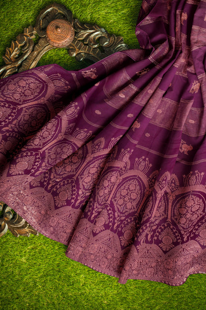 Burgundy Dola Zari Lines Little Birds Butta  Fancy Zari Pallu Saree
