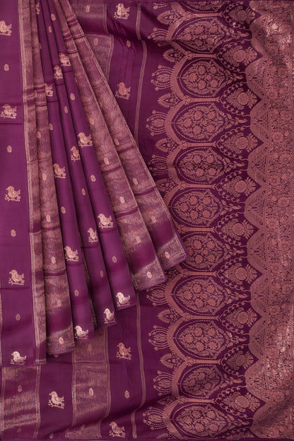 Burgundy Dola Zari Lines Little Birds Butta  Fancy Zari Pallu Saree