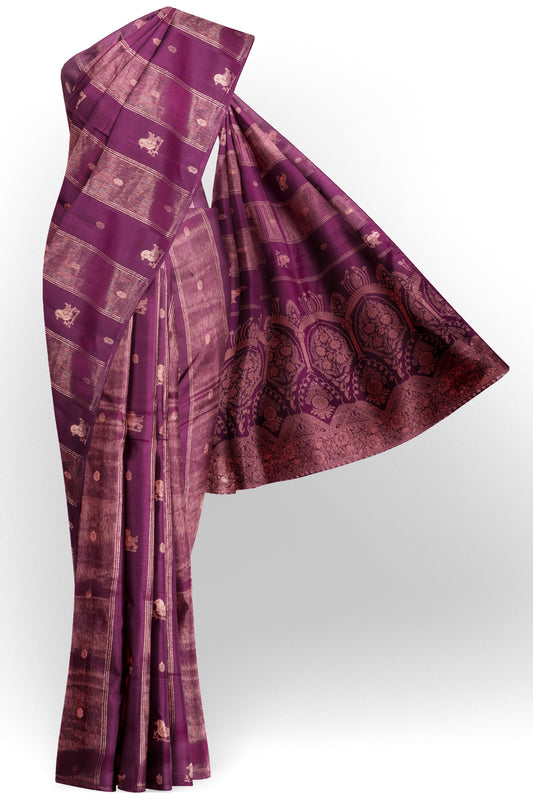 Burgundy Dola Zari Lines Little Birds Butta  Fancy Zari Pallu Saree