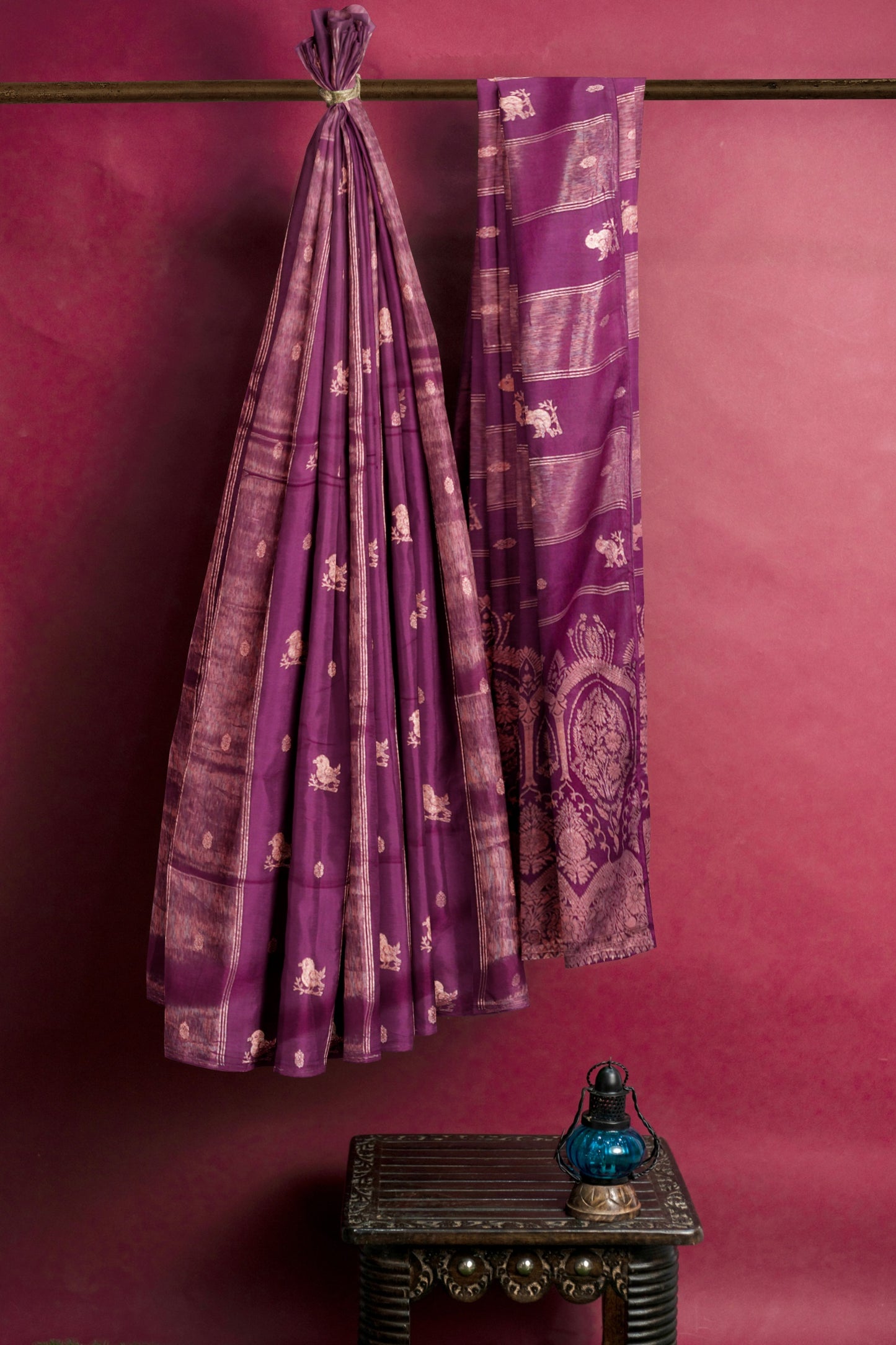 Burgundy Dola Zari Lines Little Birds Butta  Fancy Zari Pallu Saree